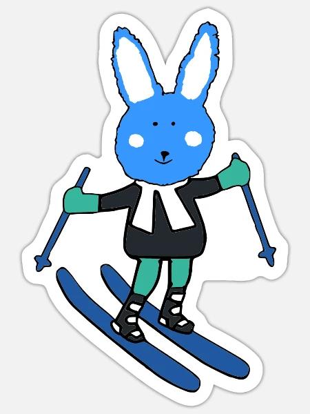 blue rabbit skiing - Sticker - white matte