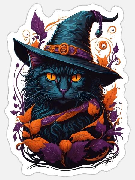 witchy cat - Sticker - white matte