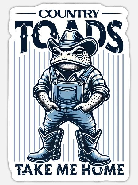 Country Toads Take Me Home - Fun Cowboy Frog Desig - Sticker - white matte