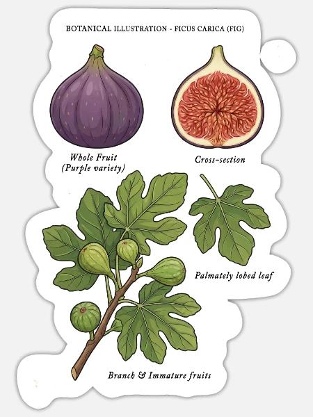 Botanical Fig Fruit Study - Sticker - white matte