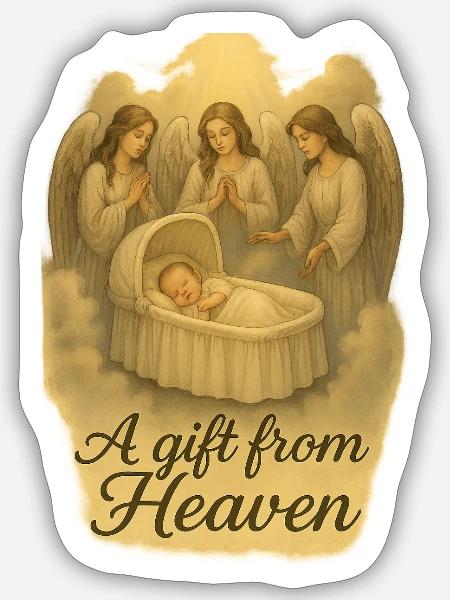 A Gift from Heaven: Baby Angel Scene - Sticker - white matte
