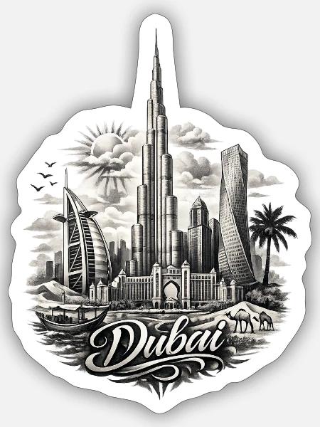Dubai Skyline Monochrome Sketch - Sticker - white matte