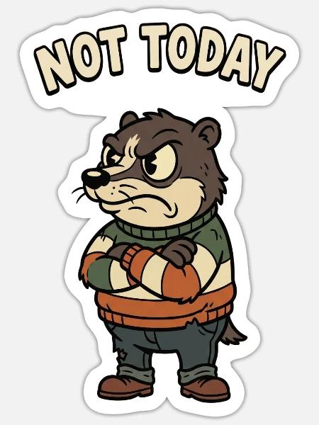 Not Today Otter Grump Tee - Sticker - white matte