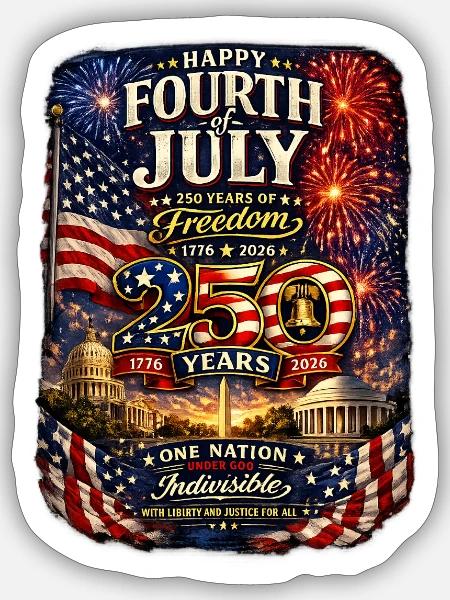 Fourth of July 250 Years - Sticker - white matte