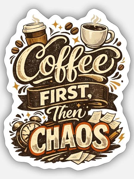 Coffee First, Then Chaos - Sticker - white matte
