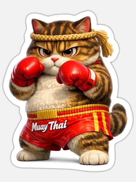 Muay Thai Cat Boxer - Sticker - white matte