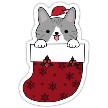 Cat in Christmas Sock - Sticker - white matte - Front
