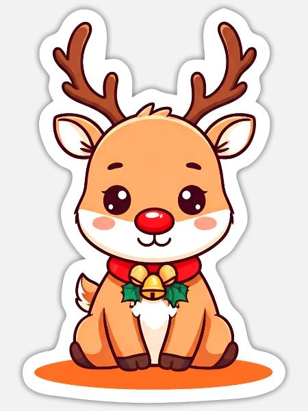 Cute Reindeer with Festive Bell Collar - Sticker - white matte