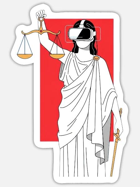 VR Lady Justice: The Future of Digital Law - Sticker - white matte