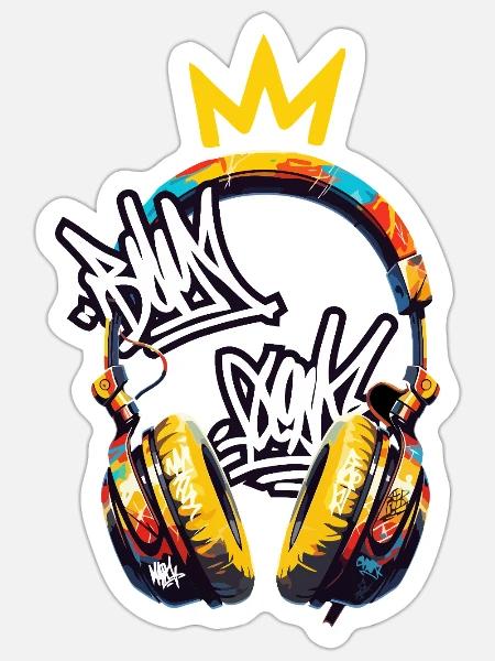 Crowned Graffiti Headphones: Urban Beats King Stre - Sticker - white matte