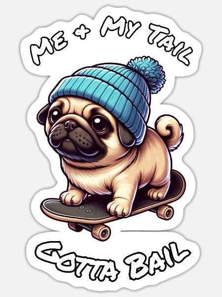 Skateboarding Pug - Sticker - white matte