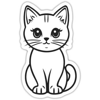 Outline Cat Detailed Cat Face - Sticker - white matte - Front