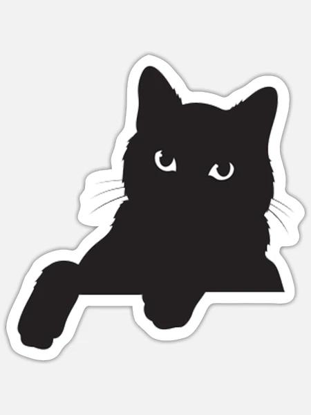 Funny Black Cat - Sticker - white matte