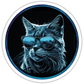 Cool blue Cat with Sunglasses - Sticker - white matte - Front