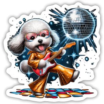 Disco Guitar Poochon dog - Sticker - white matte - Front