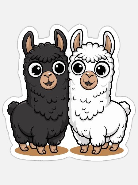 Llama Pair - Black and White - Sticker - white matte