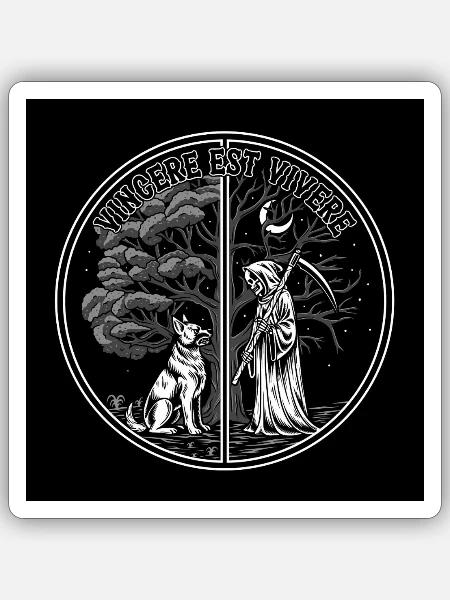 Dark Forest and Fox Design - Sticker - white matte