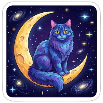 Blue Moon Cat in Space - Sticker - white matte - Front