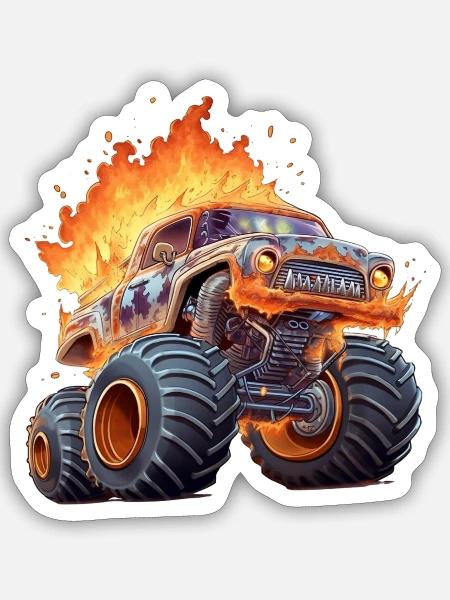 Blazing Monster Truck | Off-Road Beast Graphic Des - Sticker - white matte