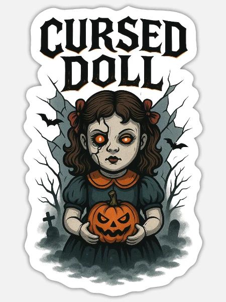 Cursed Doll Pumpkin Grimoire - Sticker - white matte