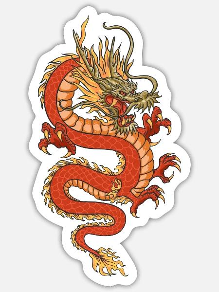 chinese dragon, dragon, dragon tatoo - Sticker - white matte