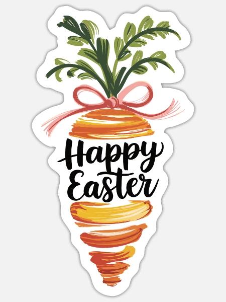 Rustic Easter Carrot – Hand-Painted Spring Shirt - Sticker - white matte
