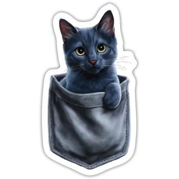 Russian Blue Cat In Pocket - Sticker - white matte - Front