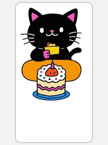 Kawaii Cat with Cake Celebration - Sticker - white matte