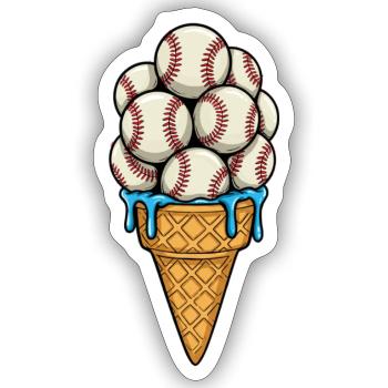 Baseball Ice Cream Cone - Sticker - white matte - Front
