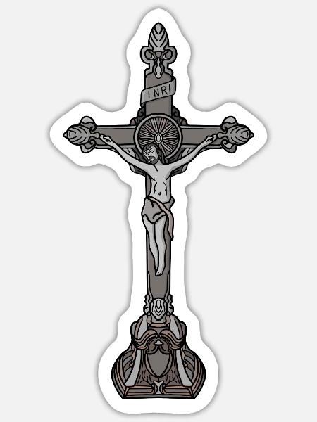 Vintage Jesus Christ Cross Religious - Sticker - white matte