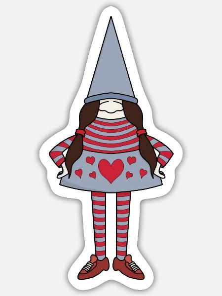 Pigtails And Hearts - Sticker - white matte