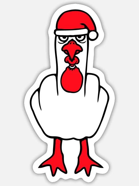 Seagull Duck Grumpy Santa Hat Middle Finger Goose - Sticker - white matte