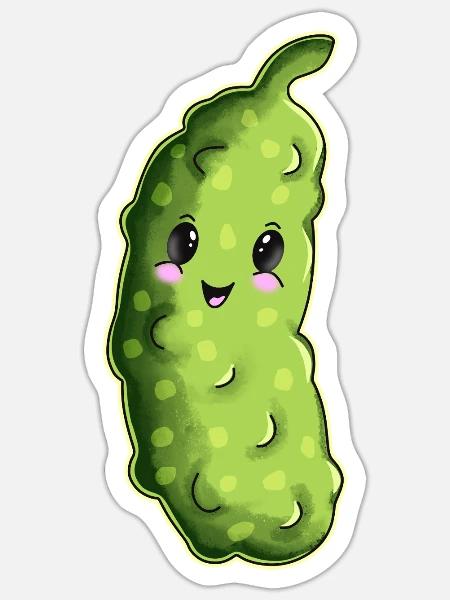 Kawaii Pickle Mascot - Sticker - white matte