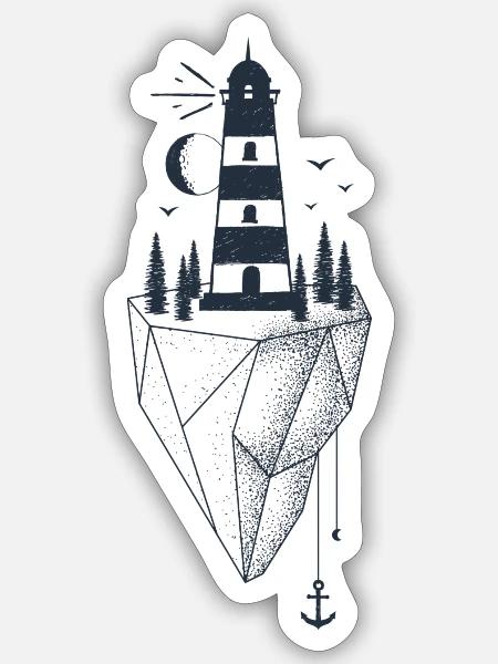 lighthouse sea boat marine fisher captain ship - Sticker - white matte