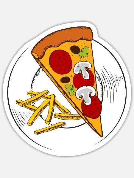 Sketched Pizza And Fries - Sticker - white matte