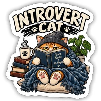 Introvert Cat Cozy Reader - Sticker - white matte - Front