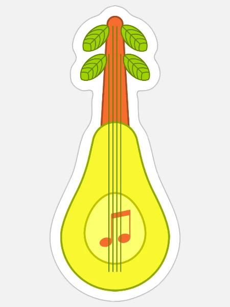 Arabic Guitar Avocado Fruit Illustration - Sticker - white matte
