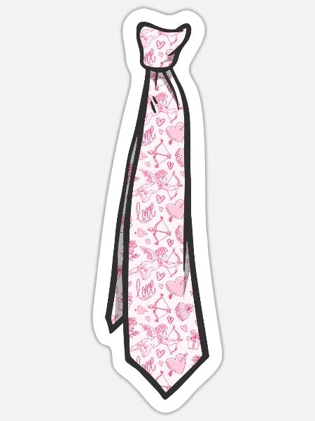 Valentines Neck Tie Heart for Youth Kids Boys - Sticker - white matte