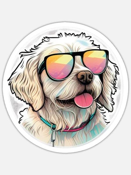 cute charming dog sporting sunglasses - Sticker - white matte