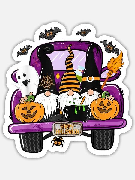 Gnome Pumpkin Happy Halloween - Sticker - white matte