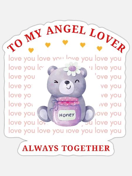 Angel Lover | Cute Bear Love Tee - Sticker - white matte