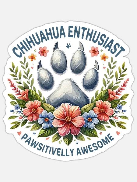 Chihuahua Enthusiast Floral Pawprint - Sticker - white matte
