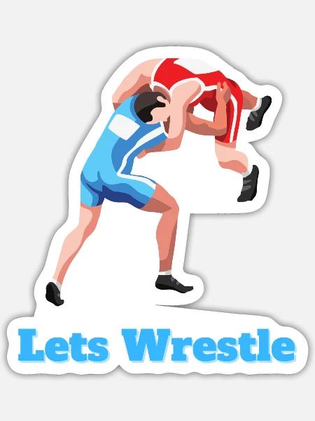 Lets Wrestle Cute Wrestling Design - Sticker - white matte
