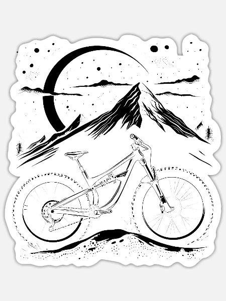 Mountain Biking Sketch - Sticker - white matte
