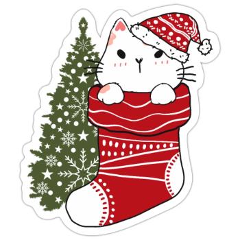 Cute Cat in Christmas Sock - Sticker - white matte - Front