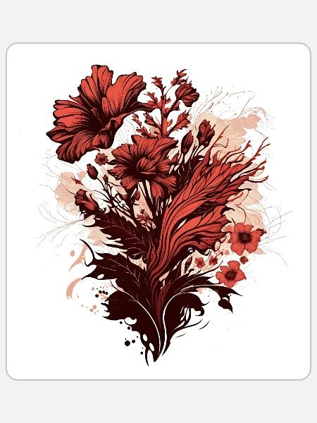 Red Flowers and Love's Tender Touch - Sticker - white matte