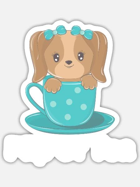 Pup Of Tea Puppy Pun - Sticker - white matte