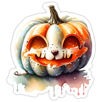 Pumpkin With Cat Face - Sticker - white matte - Front