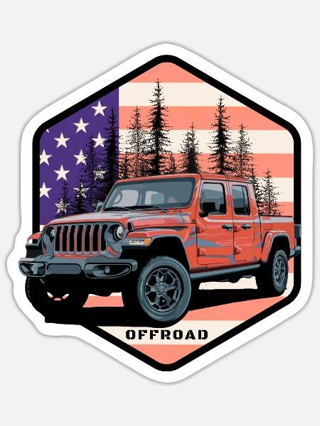 Jeep Gladiator JT US Flag - Offroad - Sticker - white matte