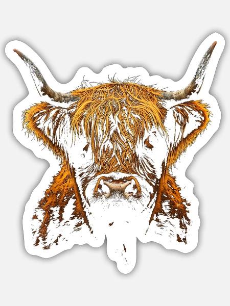 Highland Drawing Animal Graphic - Sticker - white matte